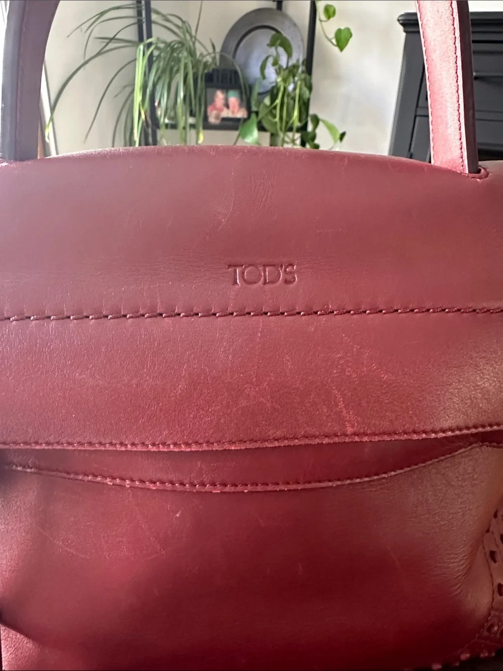 Tod's Deep Red Leather Satchel with Studded Trim